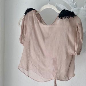 Charlotte Ronson Beaded Shoulder Pad Crop Top Sz 0